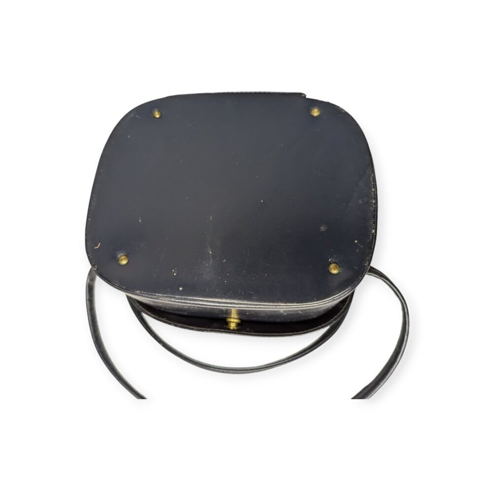 Vintage Black Leather Handbag with Double Handles Snap Closure - Picture 7 of 15
